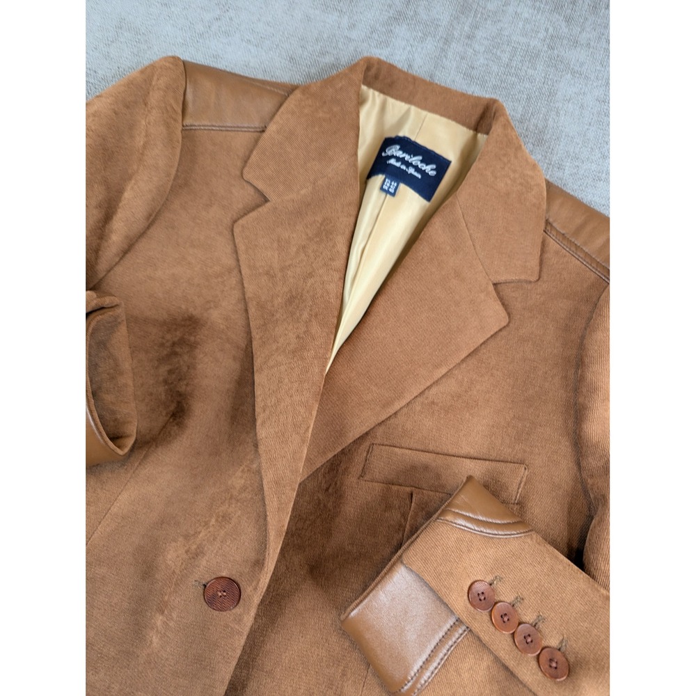 Bariloche Blazer Womens Sz 44 Tan Corduroy Faux Leather Trim Made in Spain